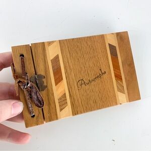 Vintage 50s Hinged Wooden Inlay Autograph Book Empty Retro Memorabilia Mcm